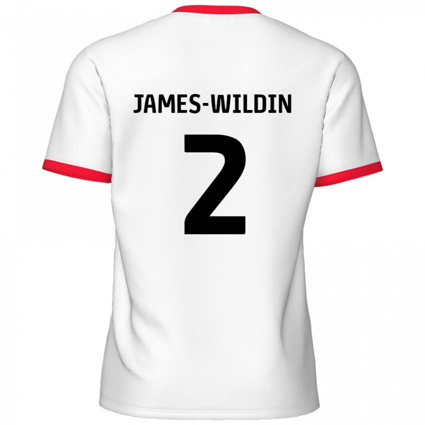 Mujer Camiseta Luther James-Wildin #2 Blanco Rojo 1ª Equipación 2024/25 La Camisa