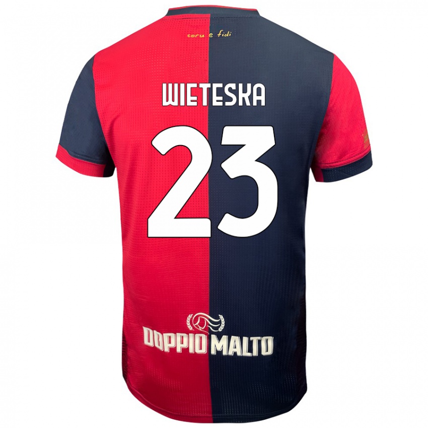 Mujer Camiseta Mateusz Wieteska #23 Rojo Azul Más Oscuro 1ª Equipación 2024/25 La Camisa