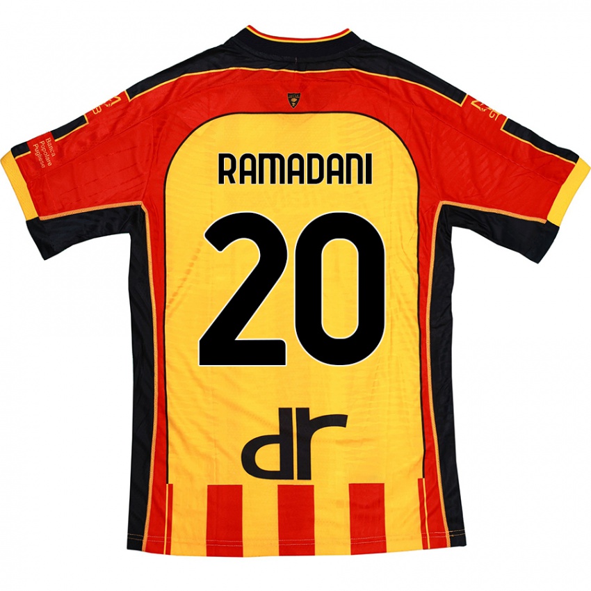 Mujer Camiseta Ylber Ramadani #20 Amarillo Rojo 1ª Equipación 2024/25 La Camisa