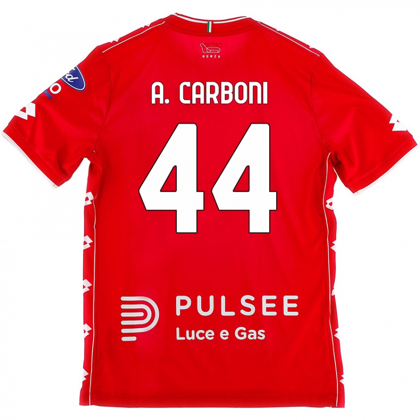 Mujer Camiseta Andrea Carboni #44 Rojo Blanco 1ª Equipación 2024/25 La Camisa