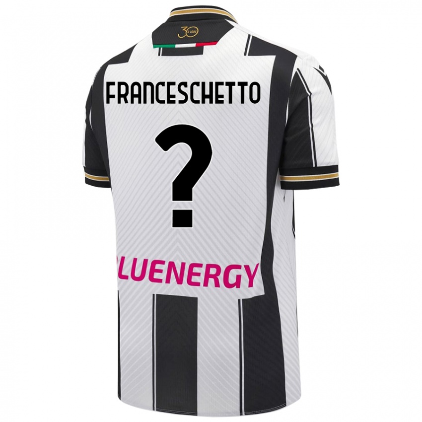 Mujer Camiseta Mattia Franceschetto #0 Blanco Negro 1ª Equipación 2024/25 La Camisa