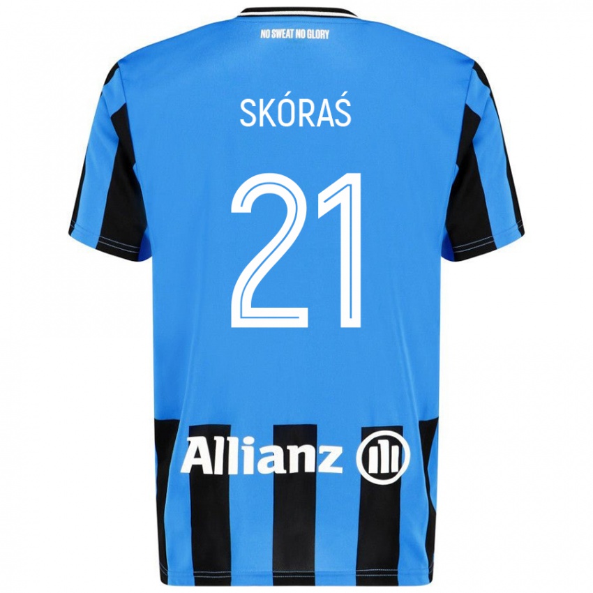 Mujer Camiseta Michal Skoras #21 Azul Cielo Negro 1ª Equipación 2024/25 La Camisa