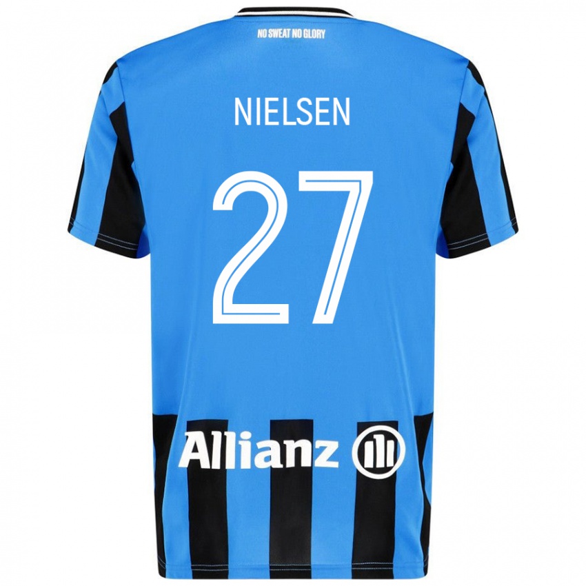 Mujer Camiseta Casper Nielsen #27 Azul Cielo Negro 1ª Equipación 2024/25 La Camisa