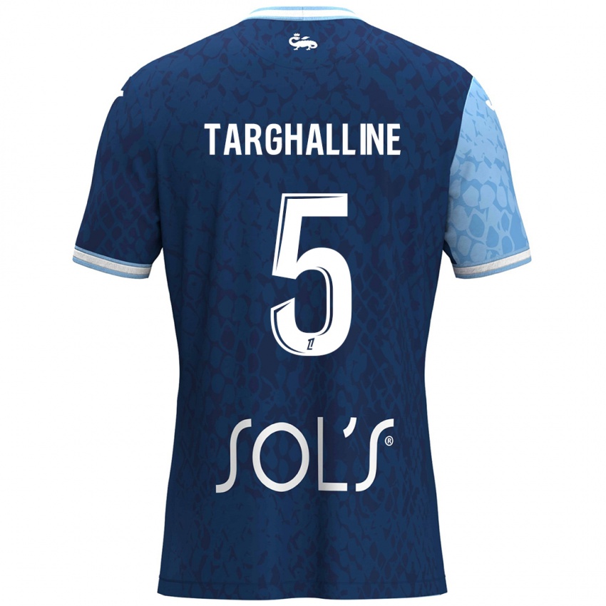 Mujer Camiseta Oussama Targhalline #5 Azul Cielo Azul Oscuro 1ª Equipación 2024/25 La Camisa