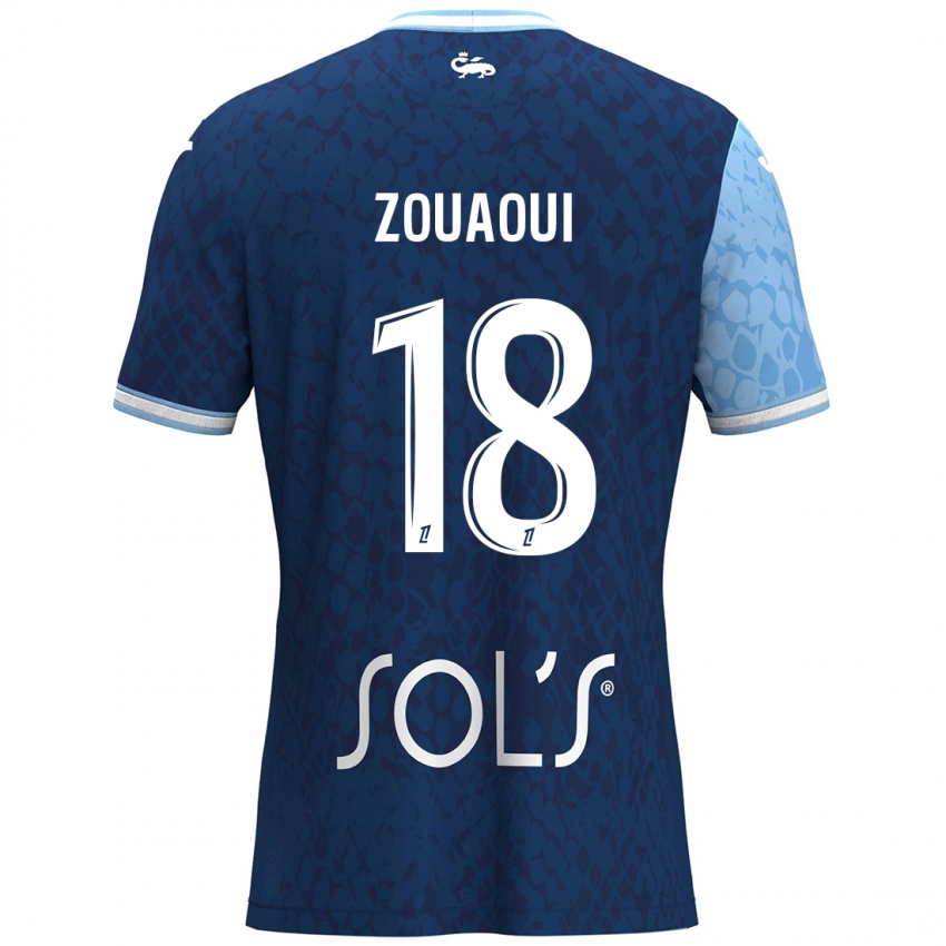 Mujer Camiseta Yanis Zouaoui #18 Azul Cielo Azul Oscuro 1ª Equipación 2024/25 La Camisa