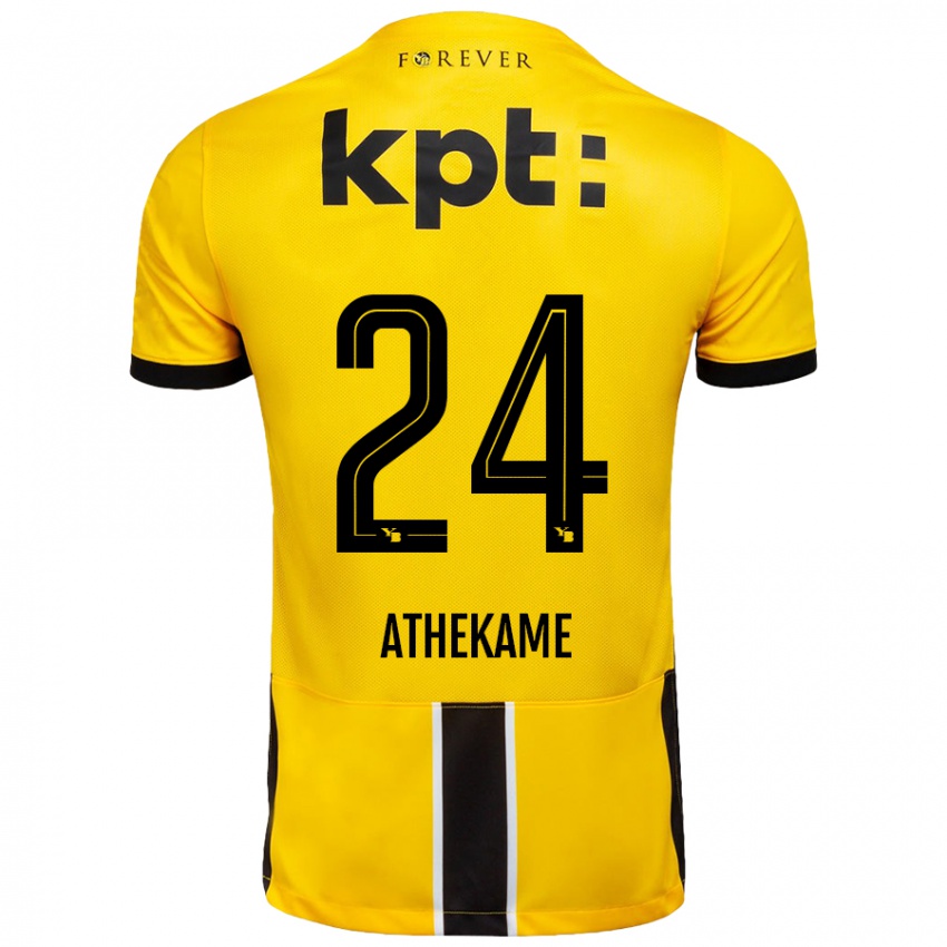 Mujer Camiseta Zachary Athekame #24 Amarillo Negro 1ª Equipación 2024/25 La Camisa