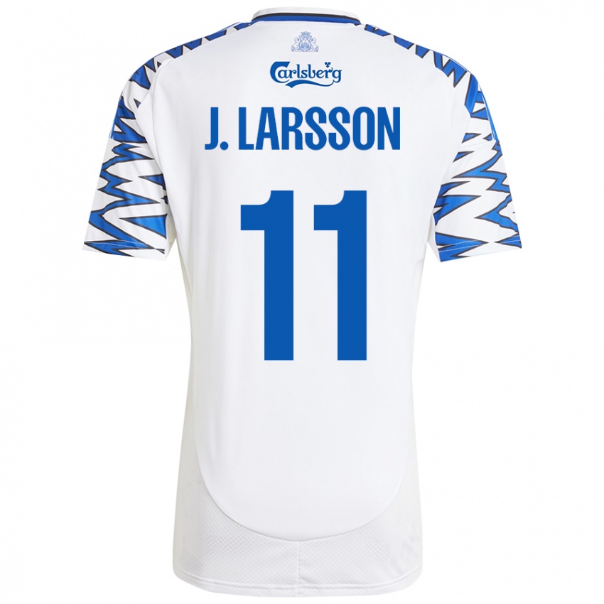 Mujer Camiseta Jordan Larsson #11 Blanco Azul Cielo 1ª Equipación 2024/25 La Camisa