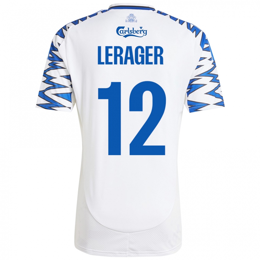 Mujer Camiseta Lukas Lerager #12 Blanco Azul Cielo 1ª Equipación 2024/25 La Camisa