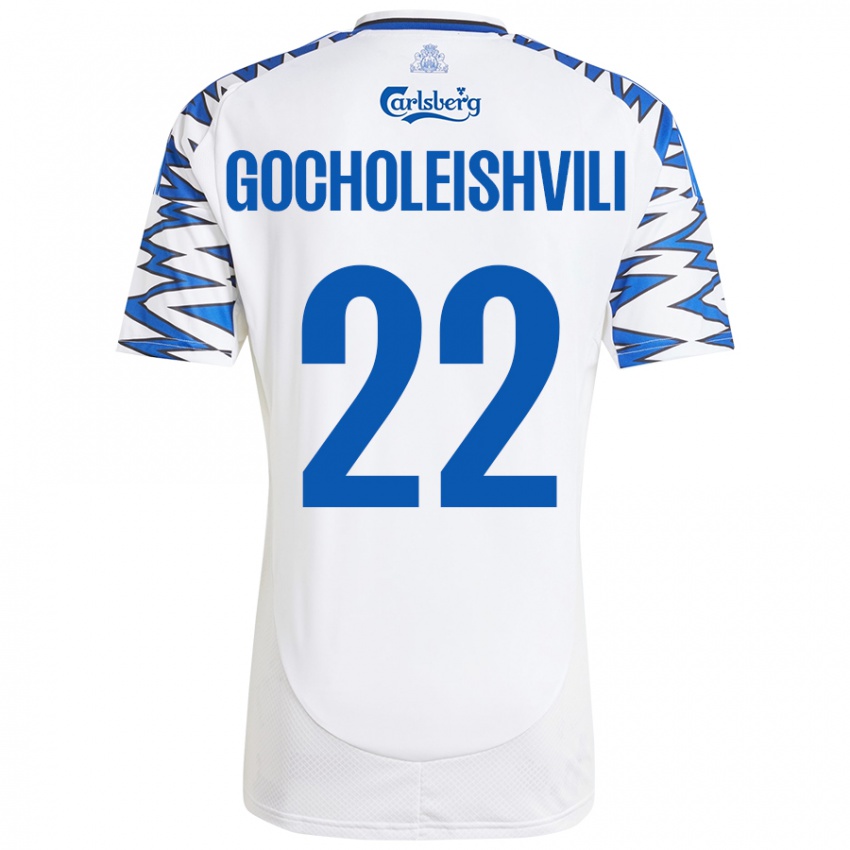 Mujer Camiseta Giorgi Gocholeishvili #22 Blanco Azul Cielo 1ª Equipación 2024/25 La Camisa