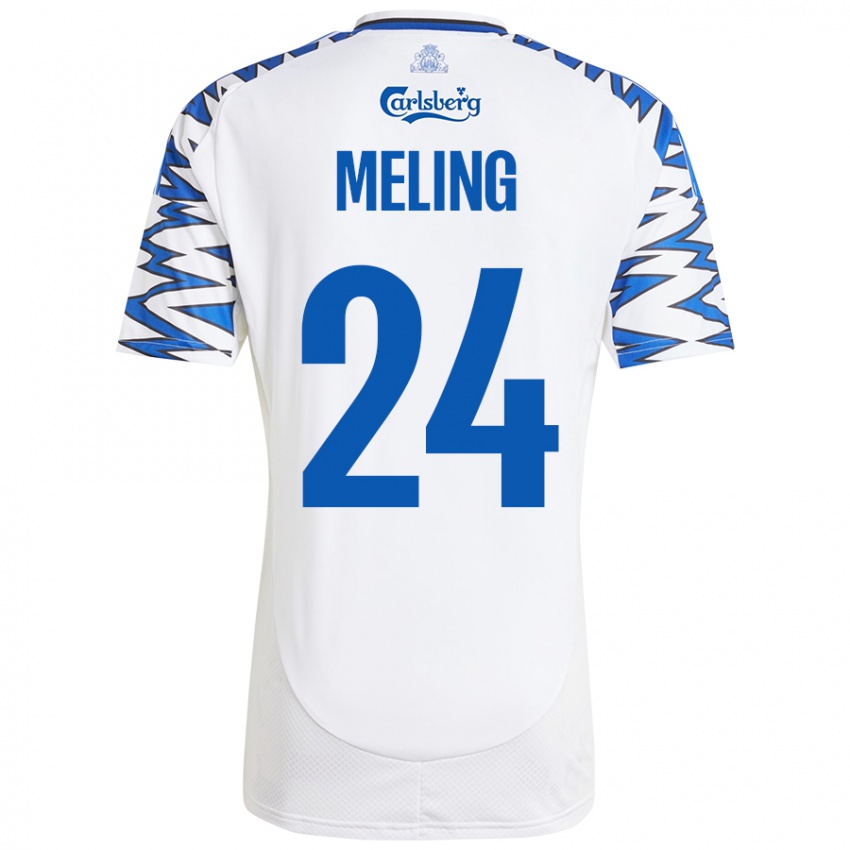 Mujer Camiseta Birger Meling #24 Blanco Azul Cielo 1ª Equipación 2024/25 La Camisa