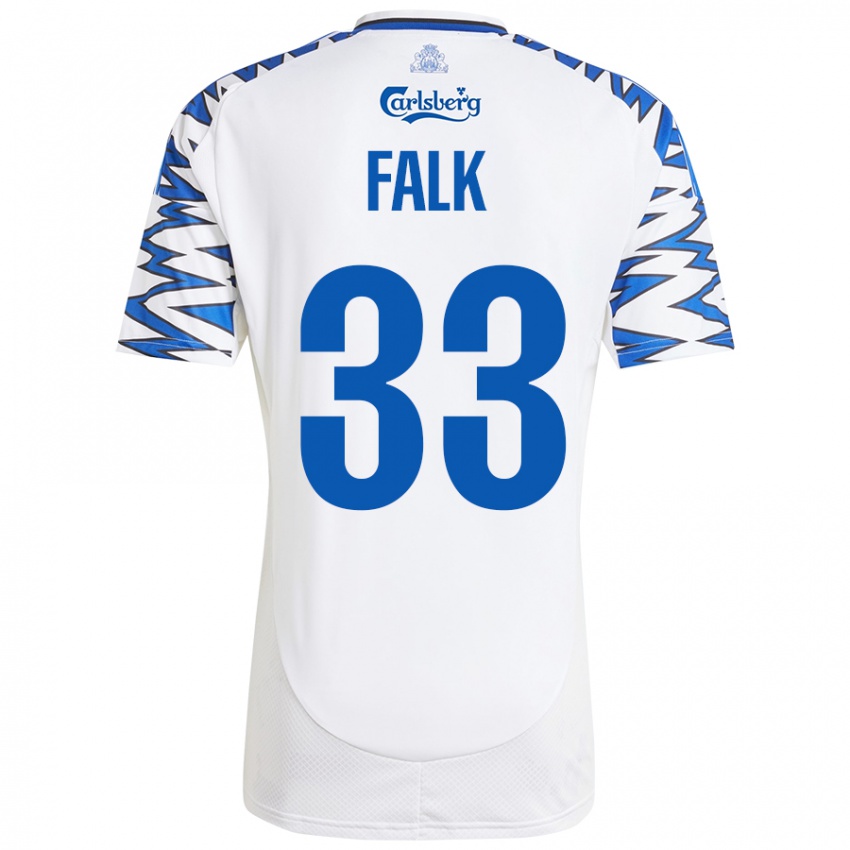 Mujer Camiseta Rasmus Falk #33 Blanco Azul Cielo 1ª Equipación 2024/25 La Camisa