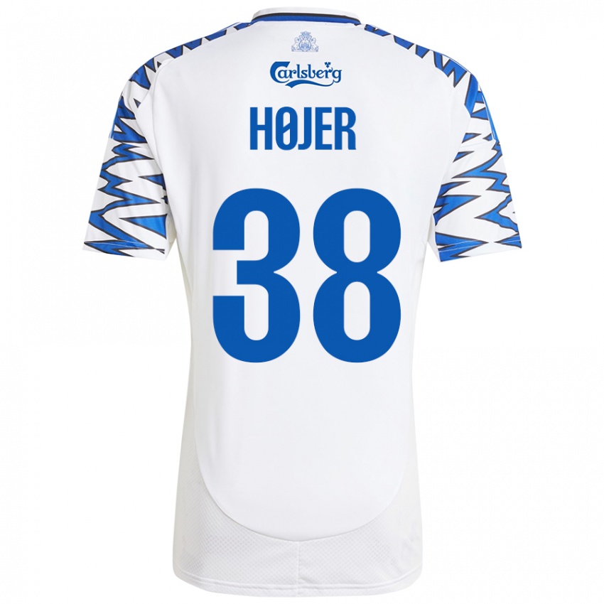 Mujer Camiseta Oliver Højer #38 Blanco Azul Cielo 1ª Equipación 2024/25 La Camisa