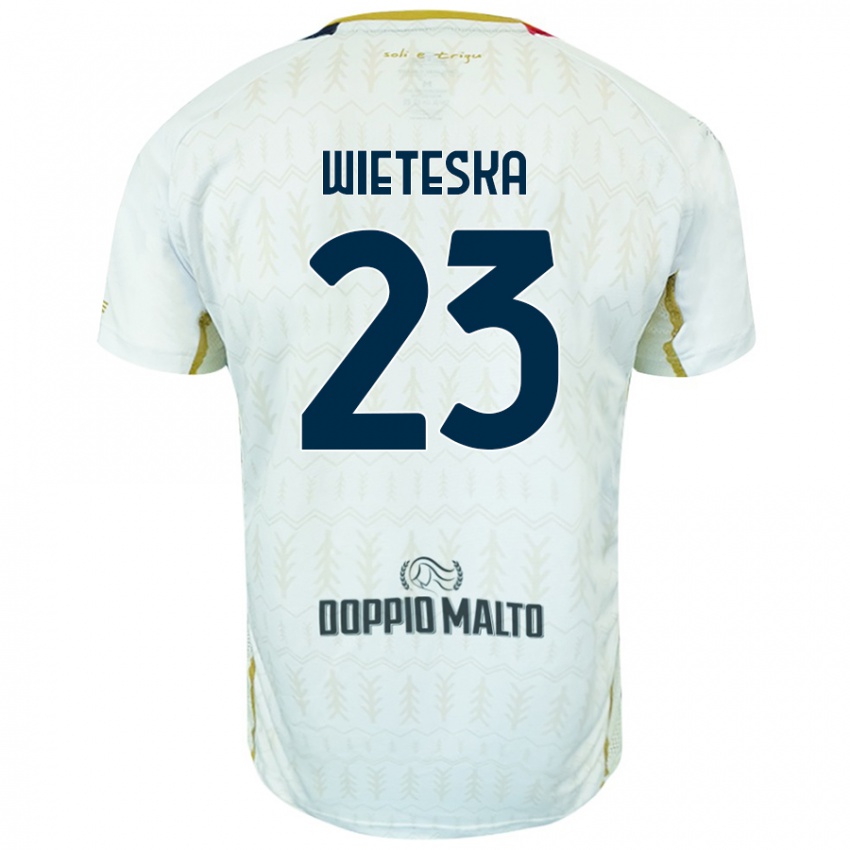 Mujer Camiseta Mateusz Wieteska #23 Blanco 2ª Equipación 2024/25 La Camisa