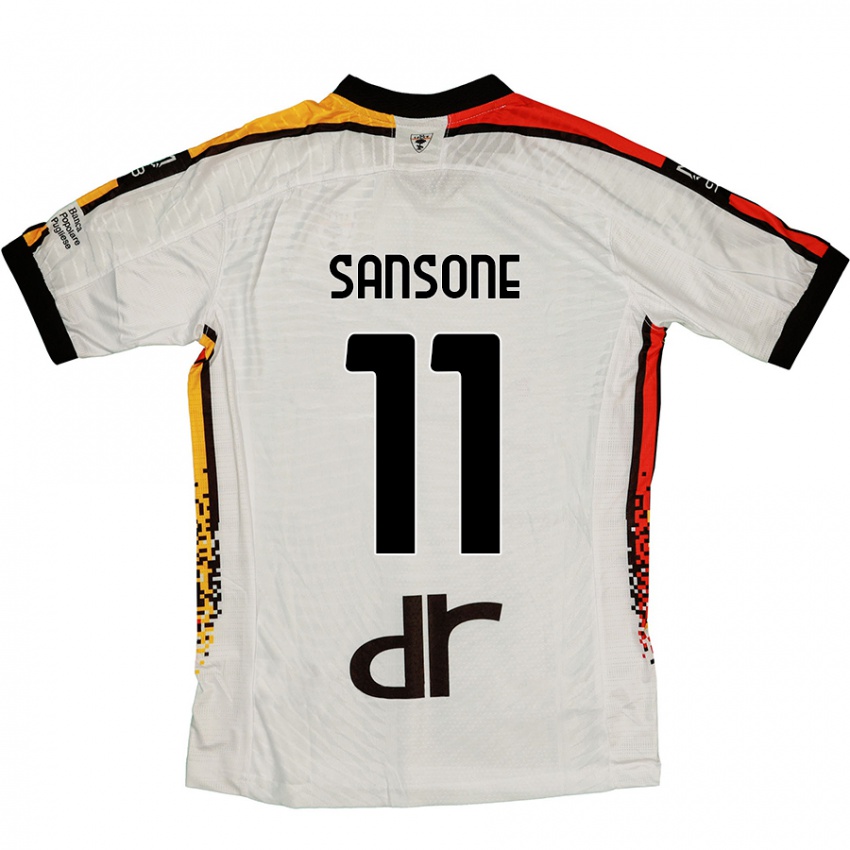 Mujer Camiseta Nicola Sansone #11 Blanco Negro 2ª Equipación 2024/25 La Camisa