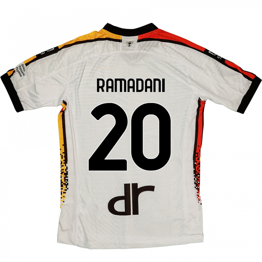 Mujer Camiseta Ylber Ramadani #20 Blanco Negro 2ª Equipación 2024/25 La Camisa