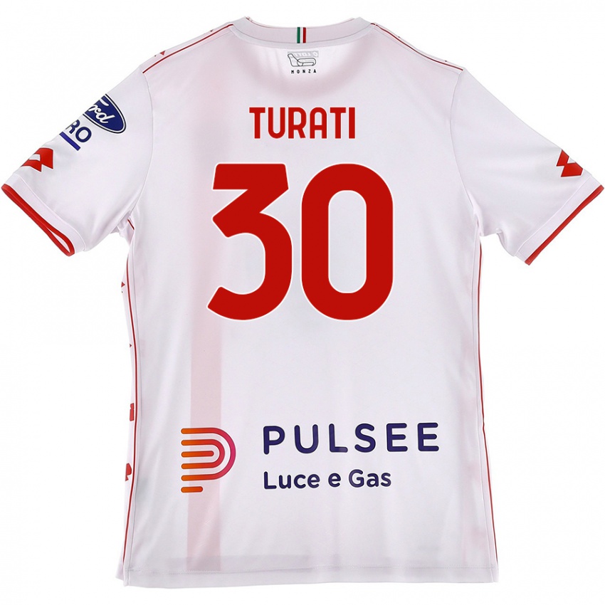 Mujer Camiseta Stefano Turati #30 Blanco Rojo 2ª Equipación 2024/25 La Camisa