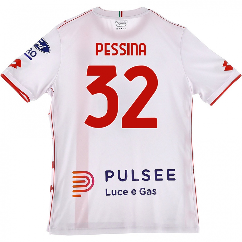 Mujer Camiseta Matteo Pessina #32 Blanco Rojo 2ª Equipación 2024/25 La Camisa