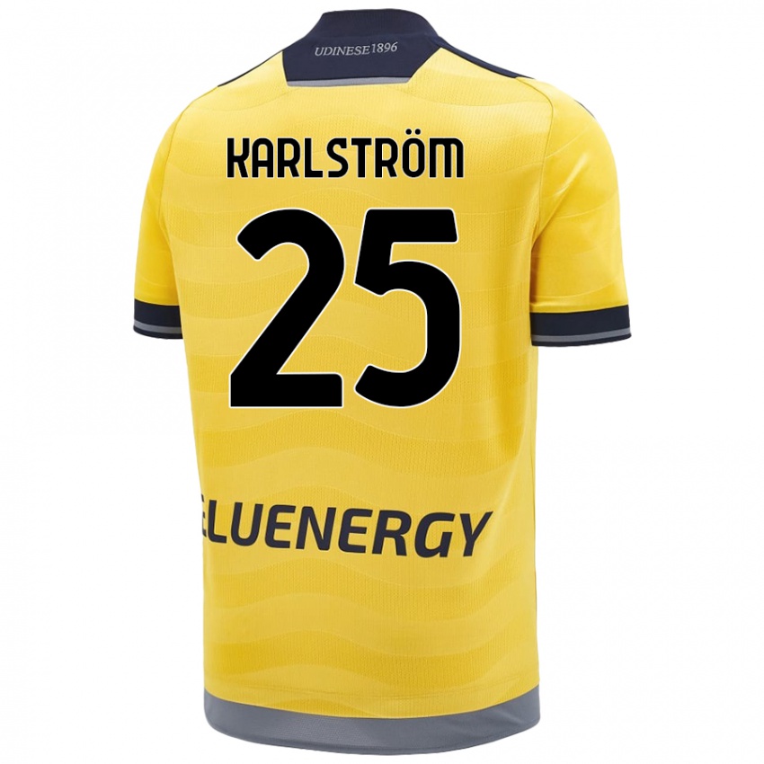 Mujer Camiseta Jesper Karlström #25 Dorado 2ª Equipación 2024/25 La Camisa