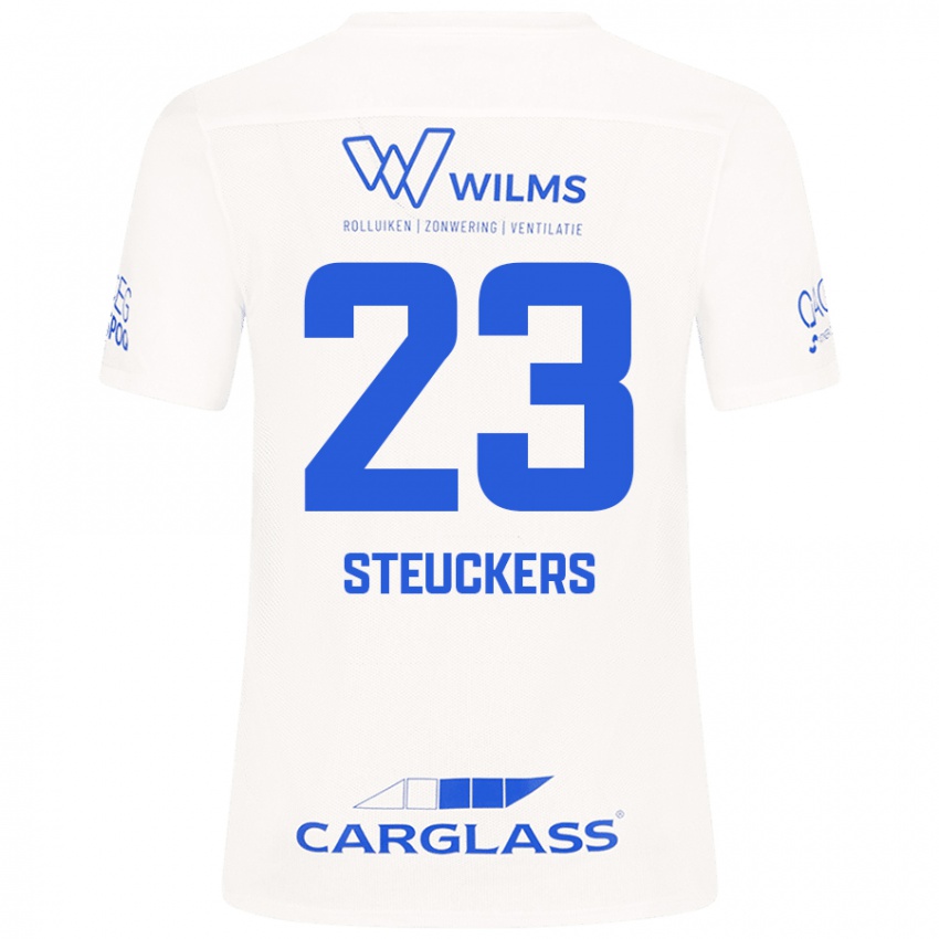 Mujer Camiseta Jarne Steuckers #23 Blanco 2ª Equipación 2024/25 La Camisa