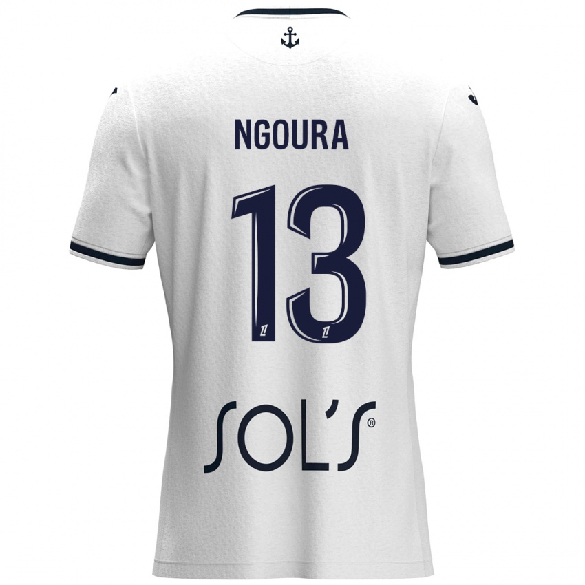 Mujer Camiseta Steve Ngoura #13 Blanco Azul Oscuro 2ª Equipación 2024/25 La Camisa