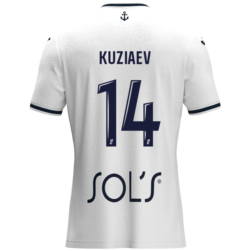 Mujer Camiseta Daler Kuzyaev #14 Blanco Azul Oscuro 2ª Equipación 2024/25 La Camisa