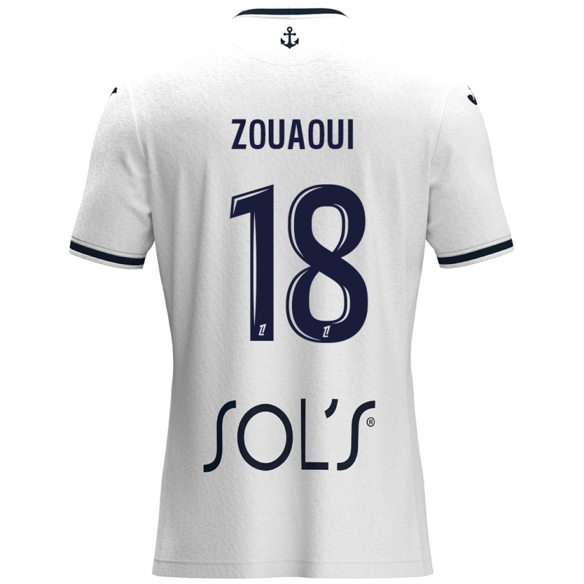 Mujer Camiseta Yanis Zouaoui #18 Blanco Azul Oscuro 2ª Equipación 2024/25 La Camisa