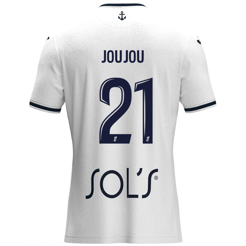 Mujer Camiseta Antoine Joujou #21 Blanco Azul Oscuro 2ª Equipación 2024/25 La Camisa