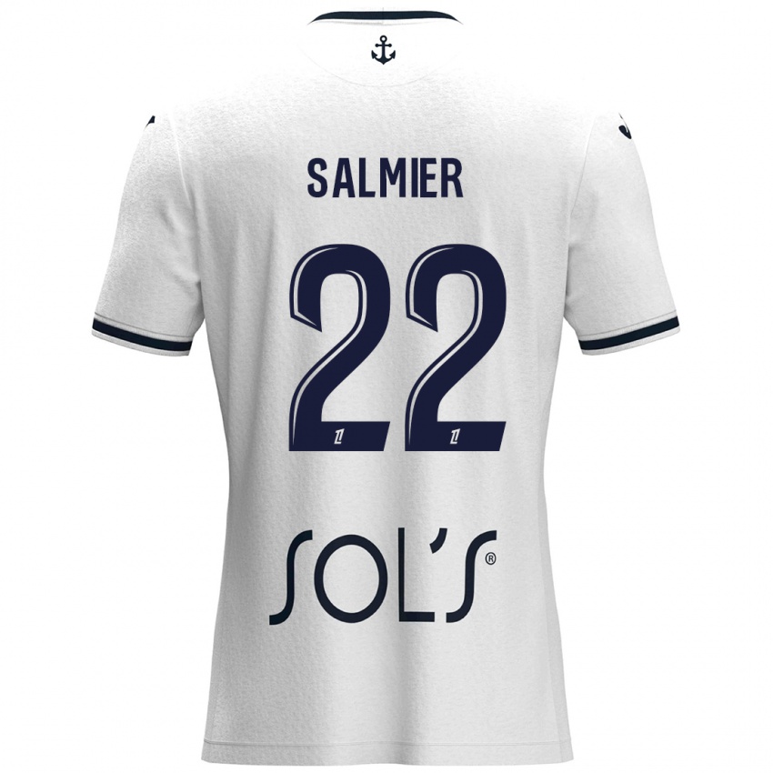 Mujer Camiseta Yoann Salmier #22 Blanco Azul Oscuro 2ª Equipación 2024/25 La Camisa