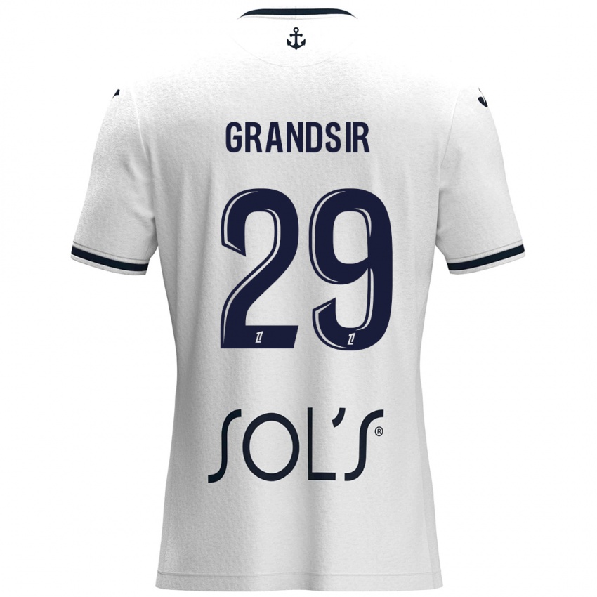 Mujer Camiseta Samuel Grandsir #29 Blanco Azul Oscuro 2ª Equipación 2024/25 La Camisa