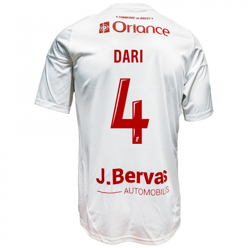 Mujer Camiseta Achraf Dari #4 Blanco Rojo 2ª Equipación 2024/25 La Camisa