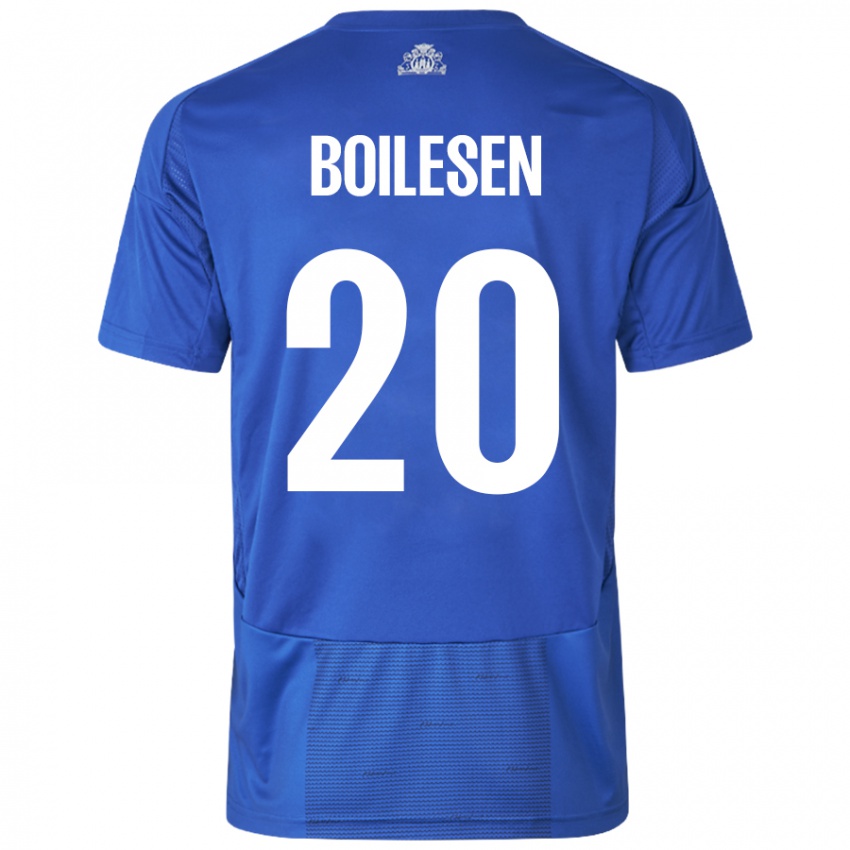 Mujer Camiseta Nicolai Boilesen #20 Blanco Azul 2ª Equipación 2024/25 La Camisa