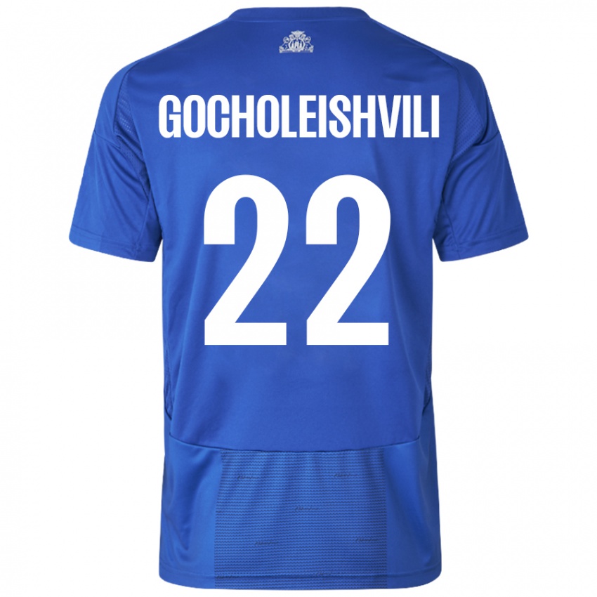 Mujer Camiseta Giorgi Gocholeishvili #22 Blanco Azul 2ª Equipación 2024/25 La Camisa