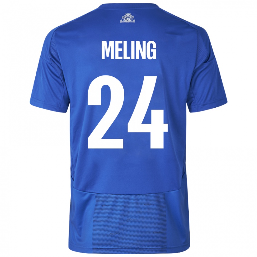 Mujer Camiseta Birger Meling #24 Blanco Azul 2ª Equipación 2024/25 La Camisa