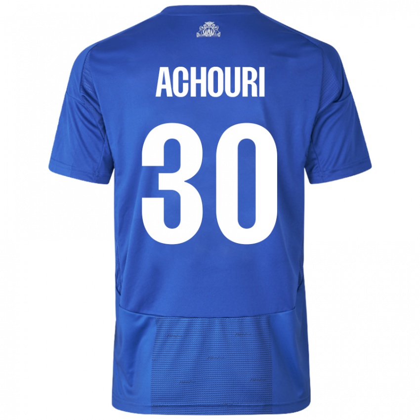 Mujer Camiseta Elias Achouri #30 Blanco Azul 2ª Equipación 2024/25 La Camisa